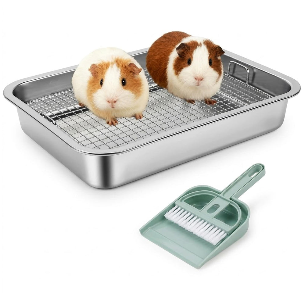 FHTONGE stainless steel guinea pig litter pan top view, durable and easy to clean.