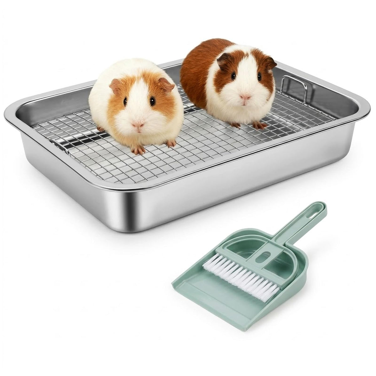 FHTONGE stainless steel guinea pig litter pan top view, durable and easy to clean.