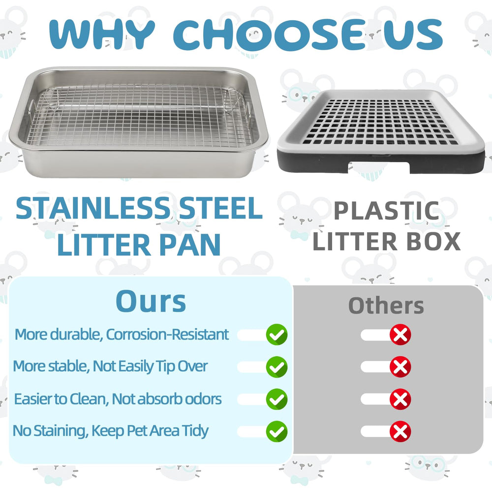 FHTONGE stainless steel litter pan grid close-up shows chew-resistant construction.