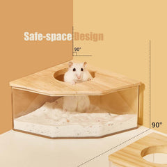 Fibopawer wooden cover emphasizes observation while pets bathe in clear view.