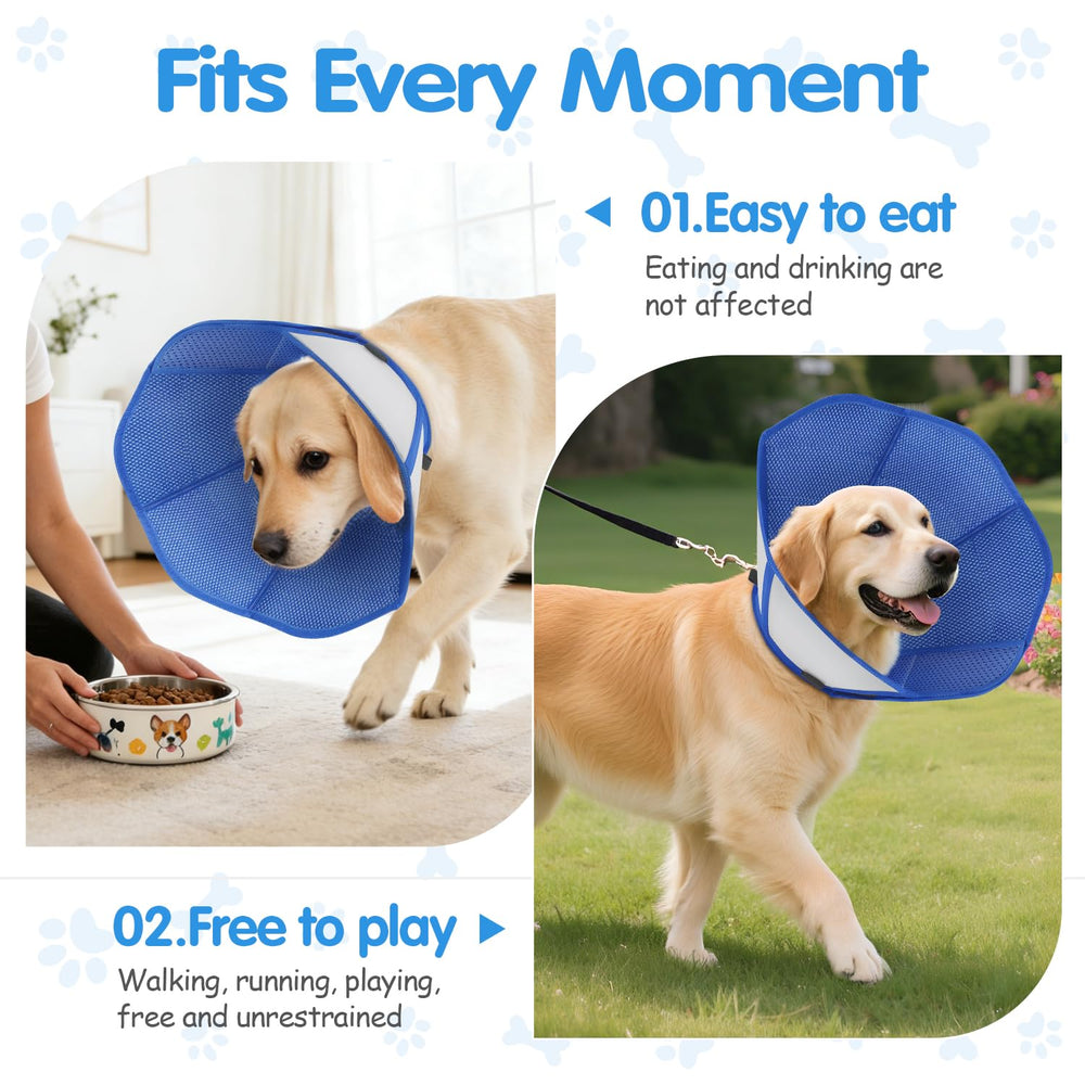 Fickte dog cone with adjustable Velcro fit secures securely around the neck