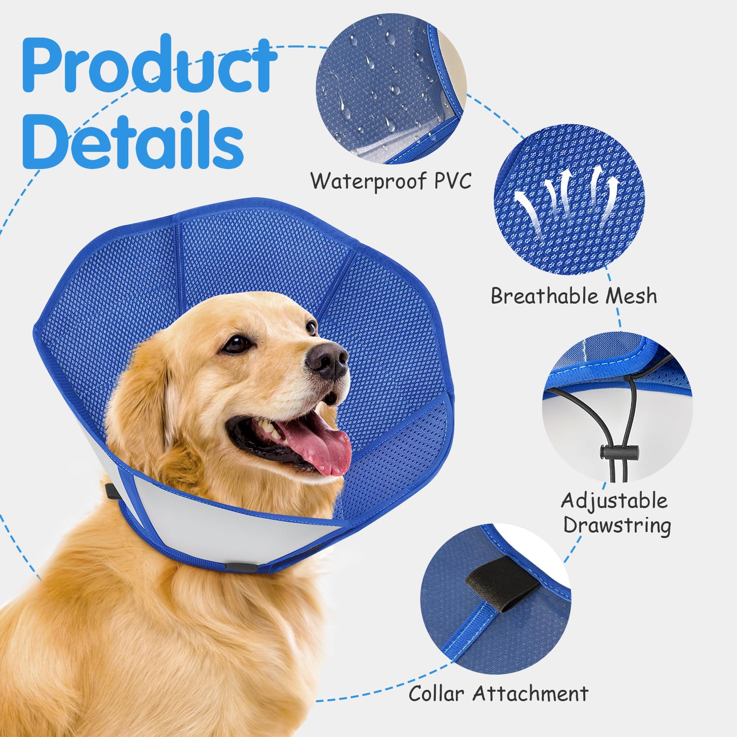 Fickte dog cone uses a durable outer PVC shell for reliable coverage