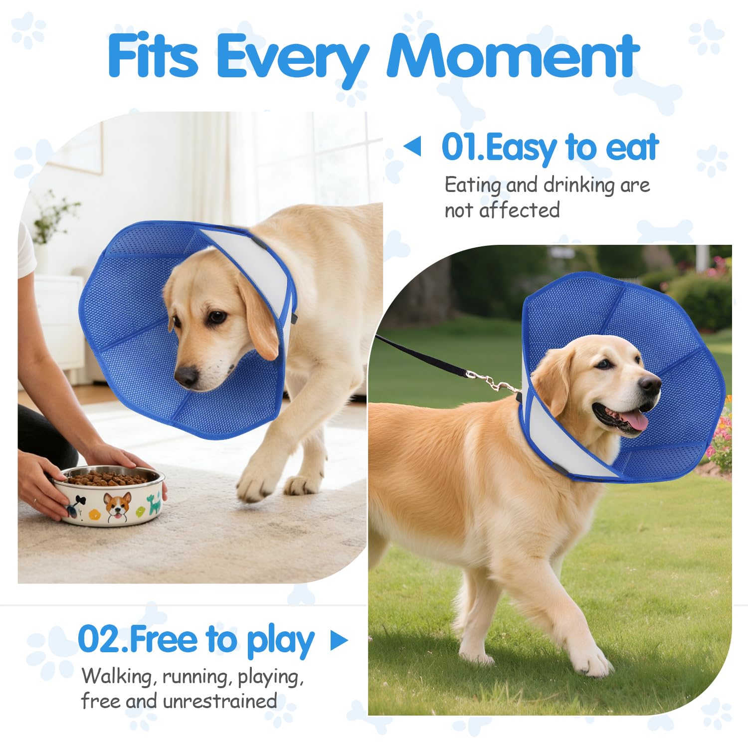 Fickte dog cone includes a neck-padded collar to reduce friction and boost comfort