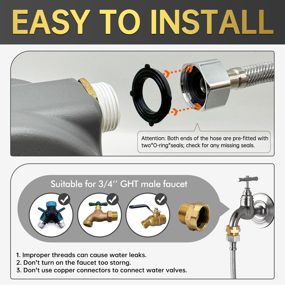Ficuswin 3/4in GHT faucet connection ensures secure, leak-free setup.