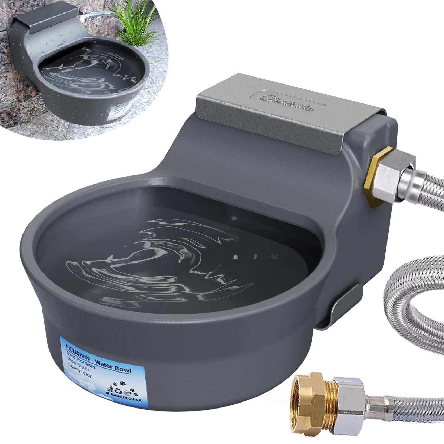 Ficuswin 67oz automatic water dispenser mounted on wall for convenient pet hydration.