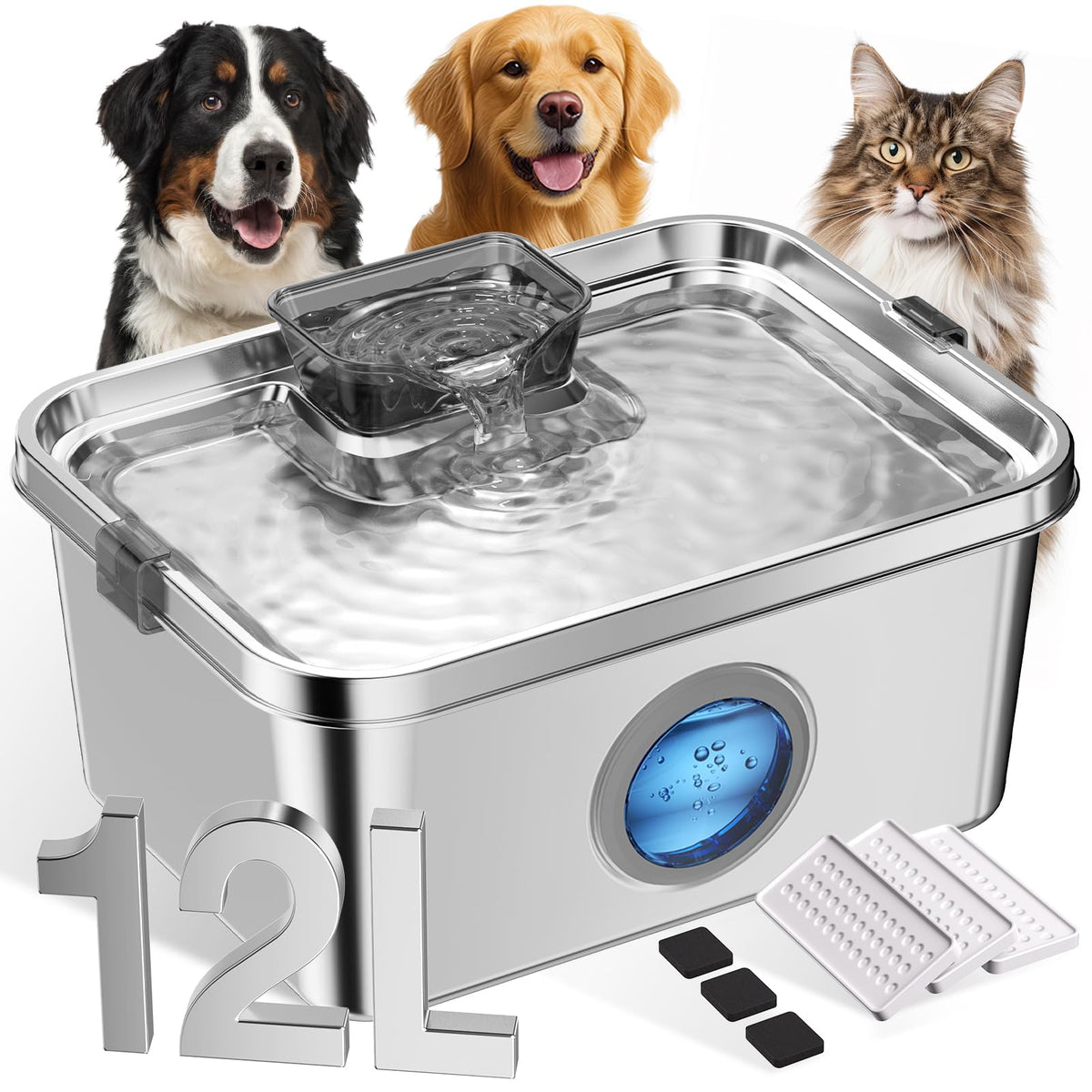 Ficuswin dog fountain showing 12L capacity for large pets