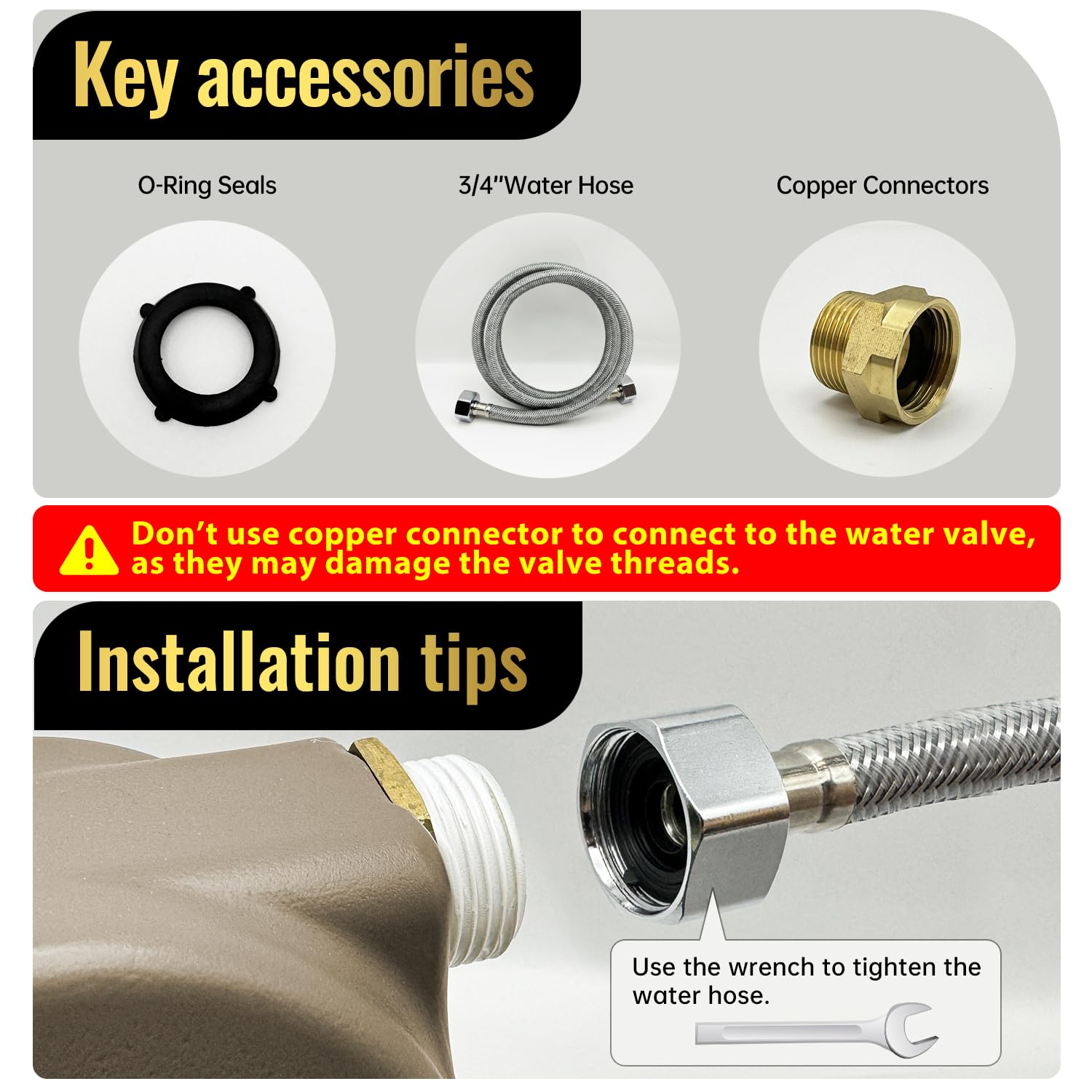 Ficuswin 3/4in GHT faucet compatibility for easy setup.