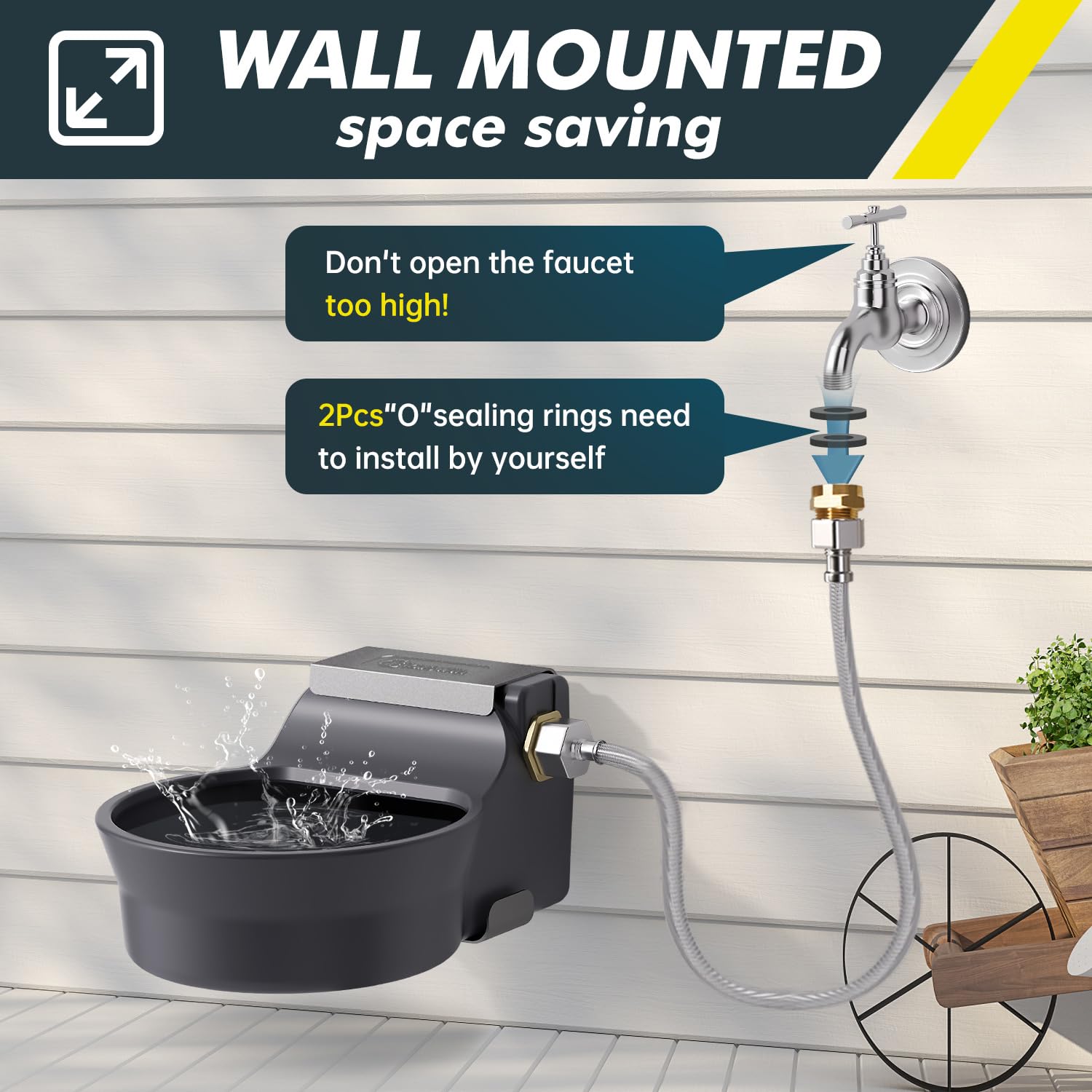 Ficuswin metal wall-mount bracket secures the bowl outdoors.
