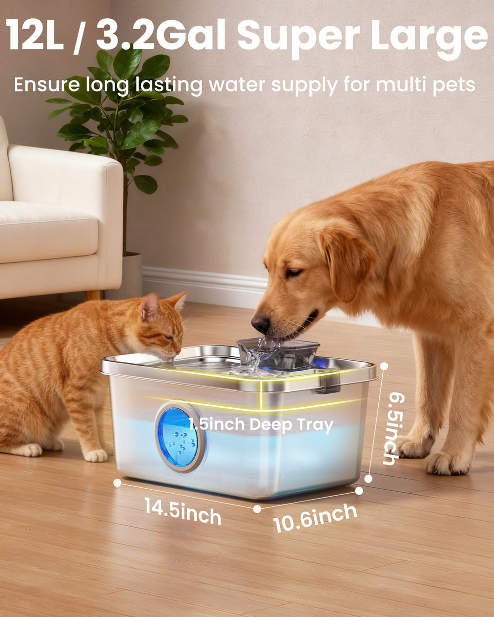 Ficuswin wide, deep drinking area supports multiple pets