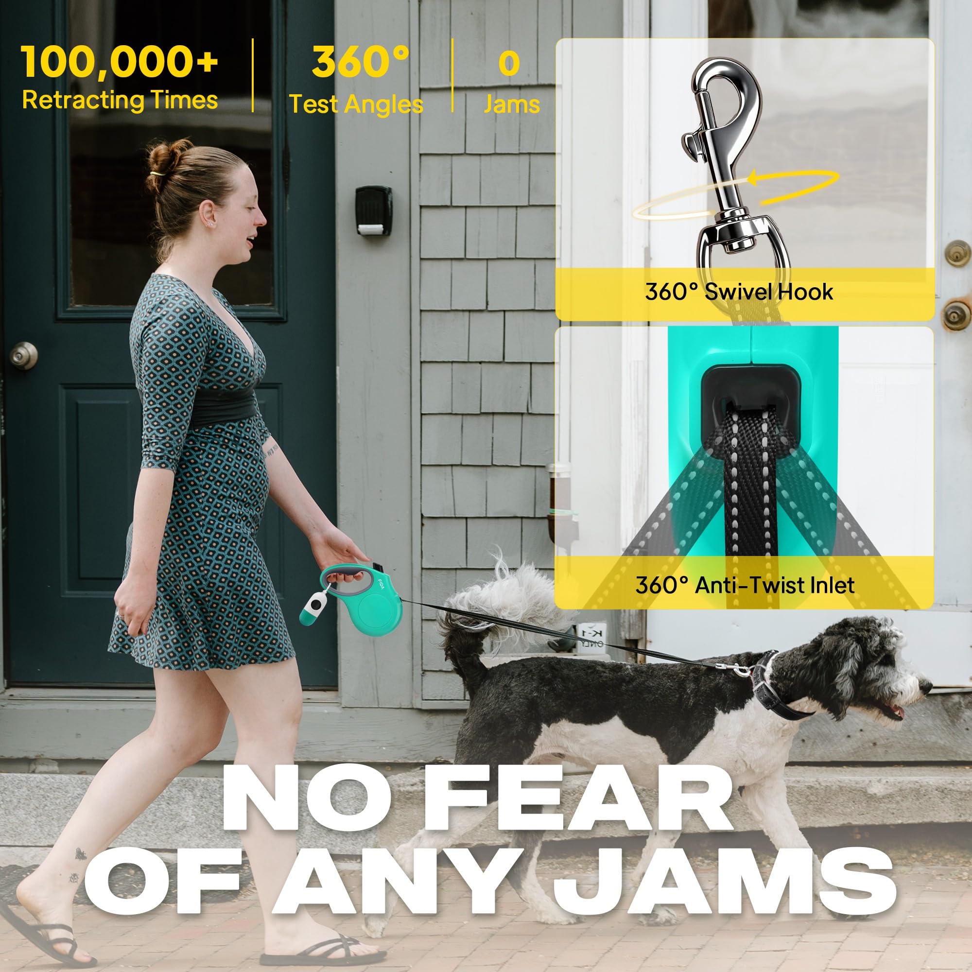 Fida tangle-free retractable design reduces leash tangling during jogs.