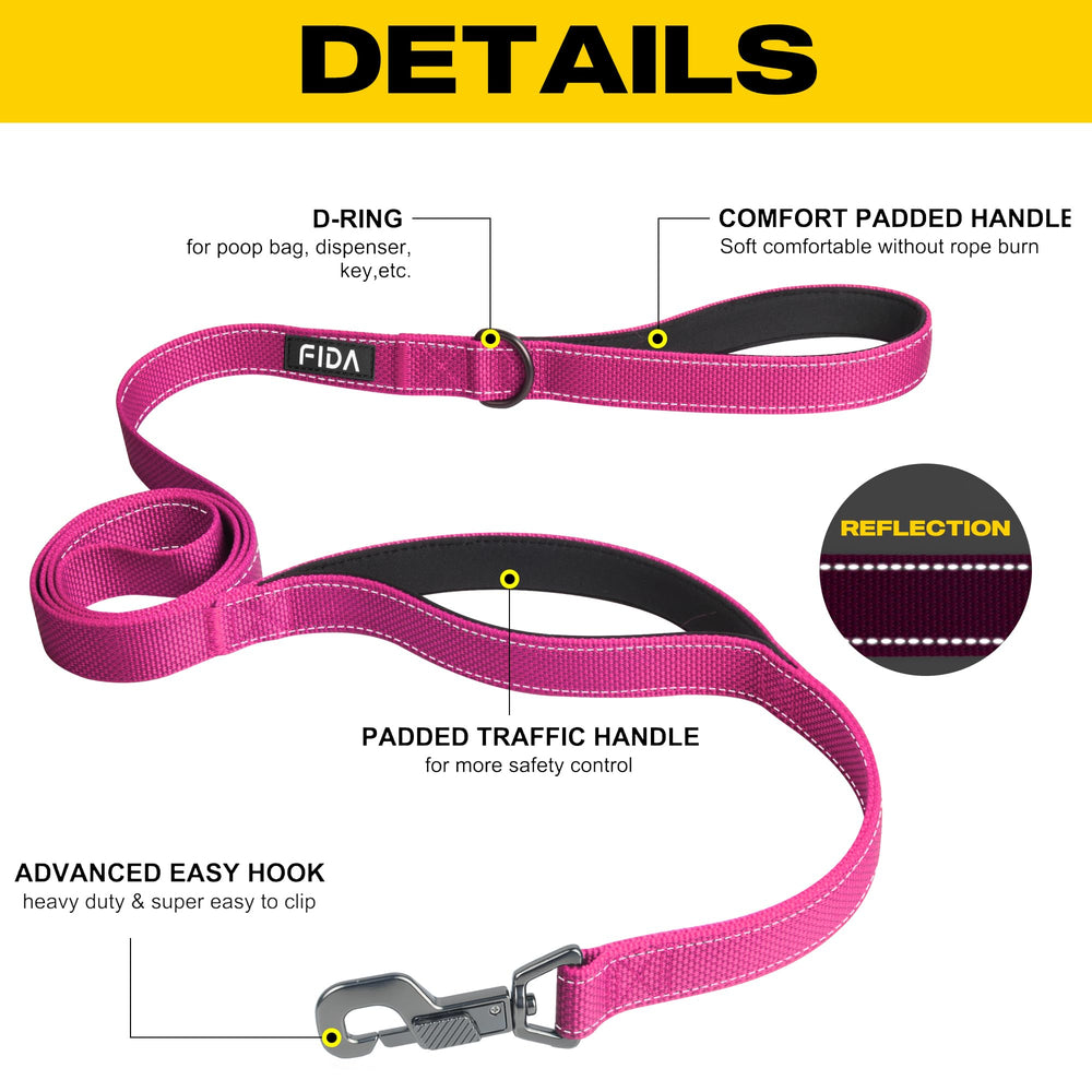 Fida leash with dual soft padded handles for comfortable grip during long walks.