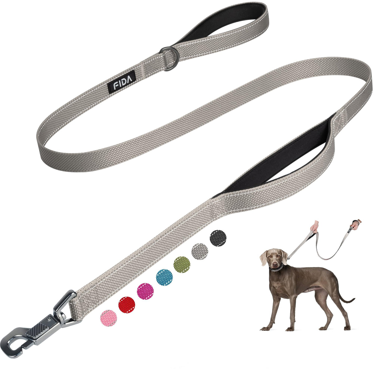 Fida 4 ft heavy duty leash with padded handles for comfortable daily walks.