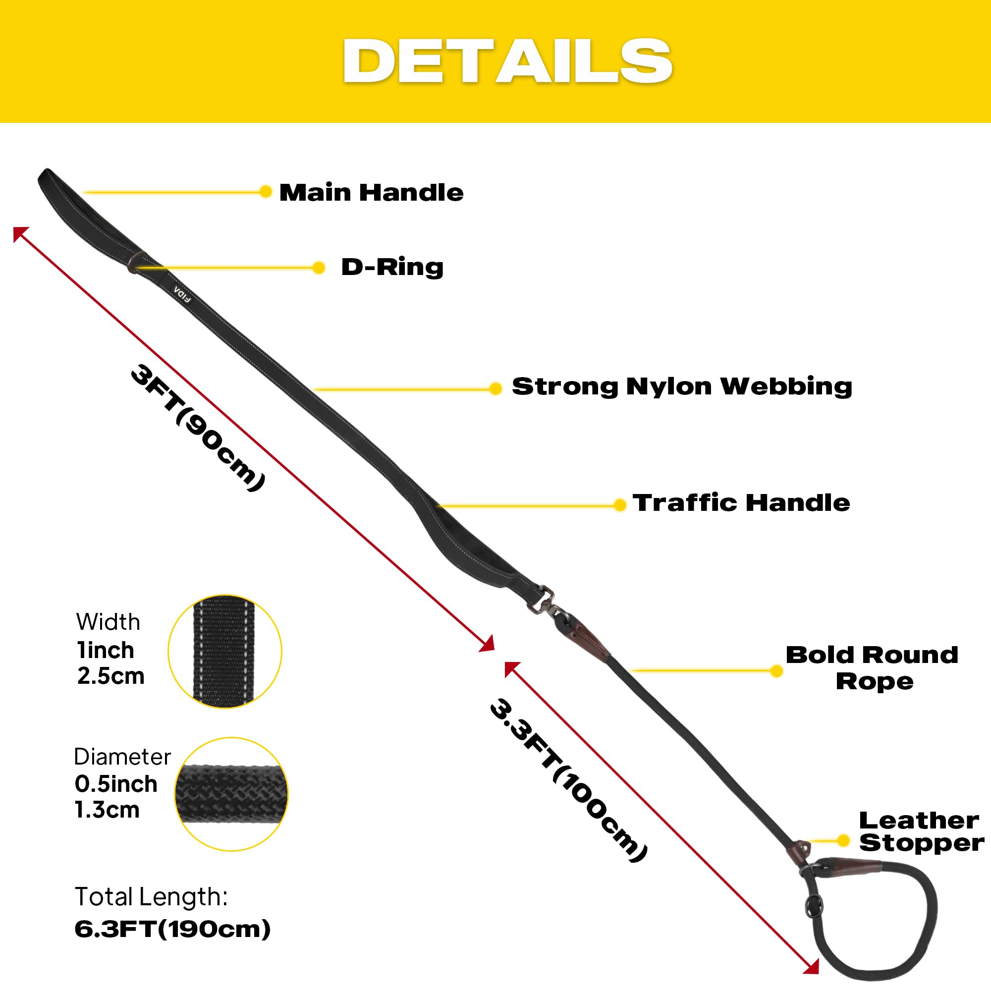 Fida 6 ft leash offers ideal length for outdoor training.