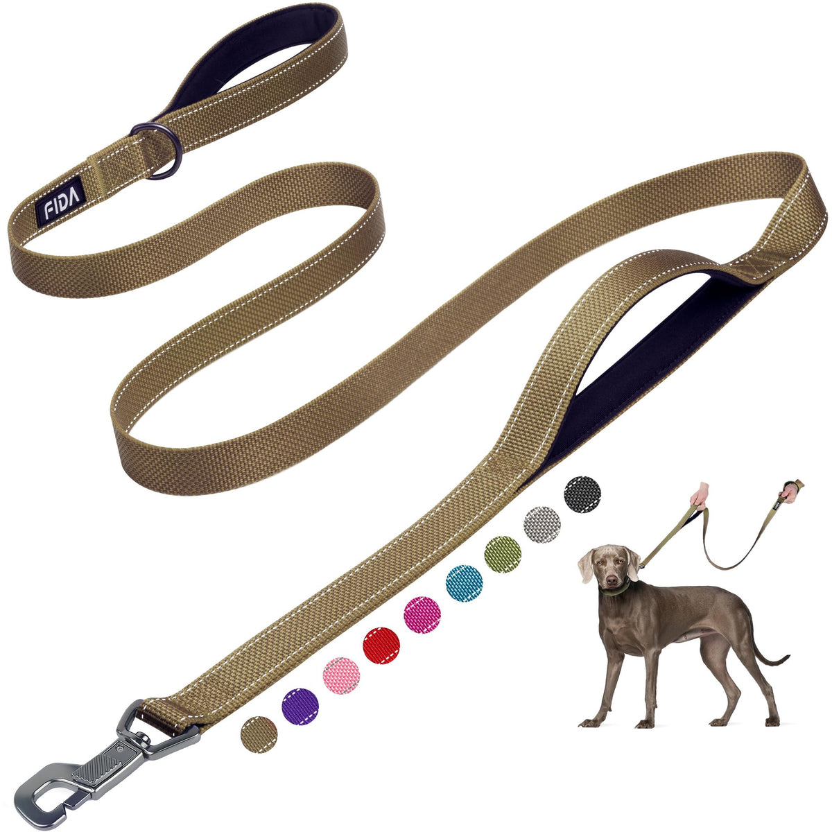 Fida 6 ft heavy duty dog leash with easy-hook for quick secure snap