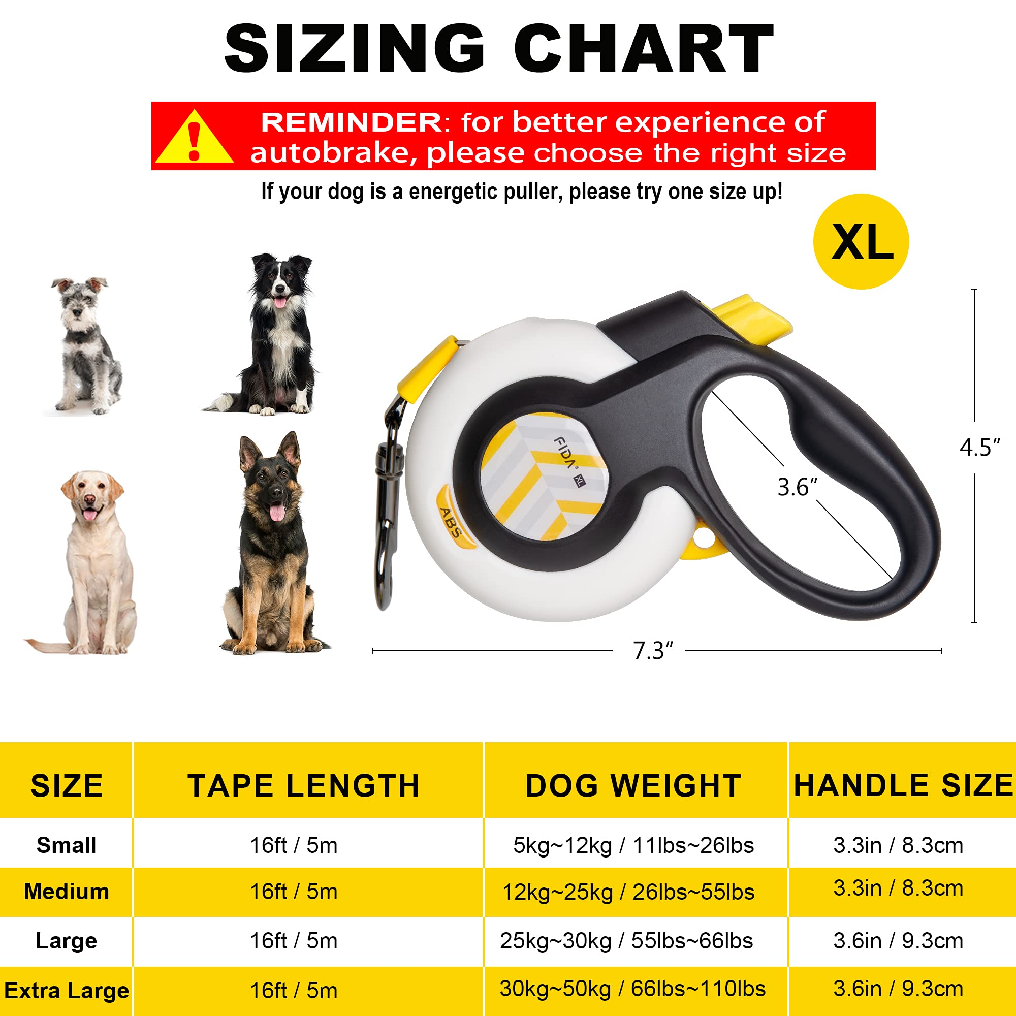 FIDA Autobrake leash highlights automatic brake safety system on pulls.