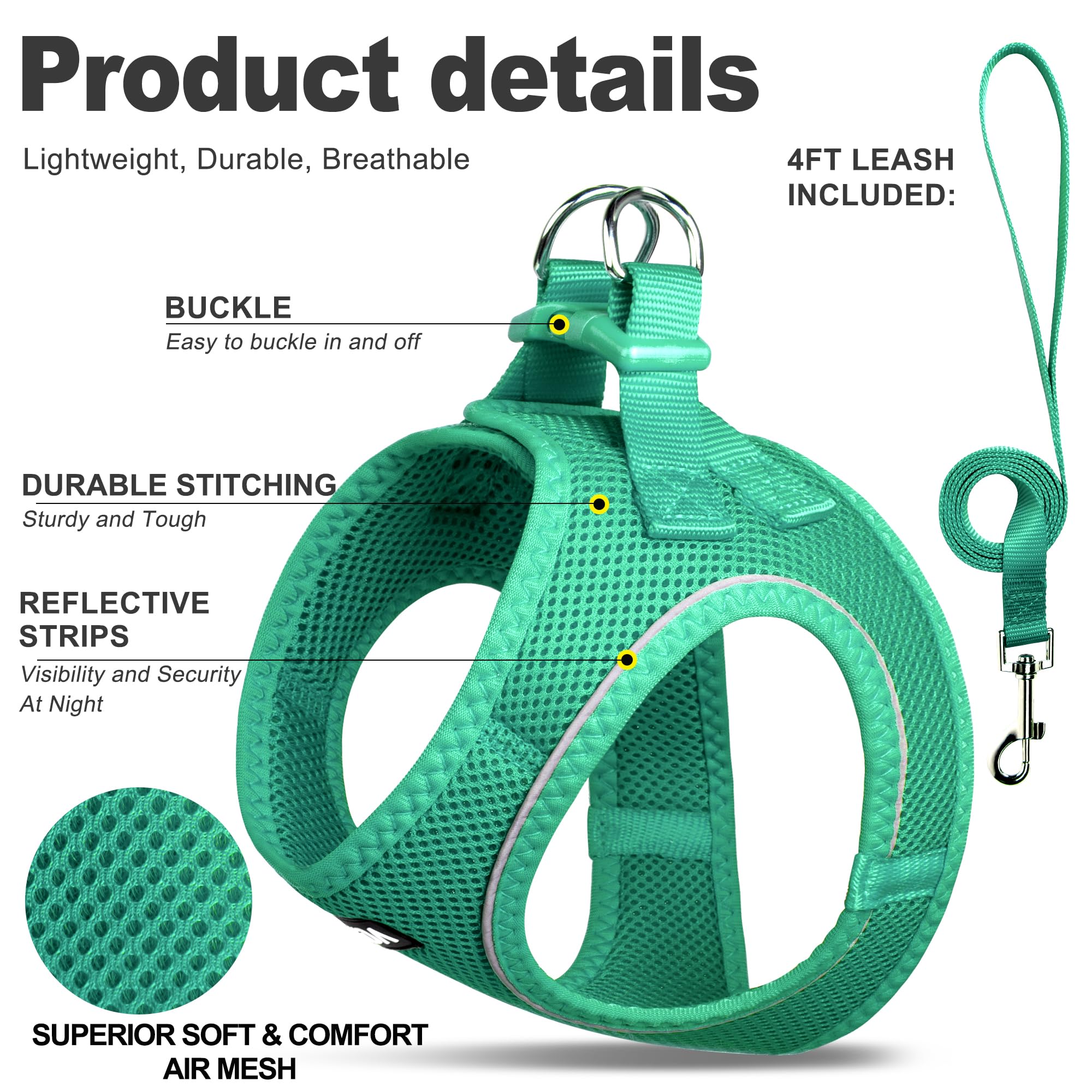 Fida cat harness in green with breathable mesh for comfortable daily walks.