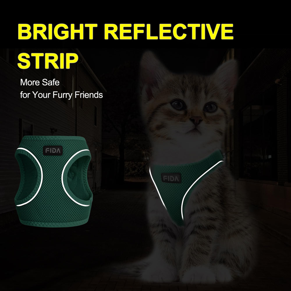 Fida harness with reflective trim for better visibility during dusk walks.