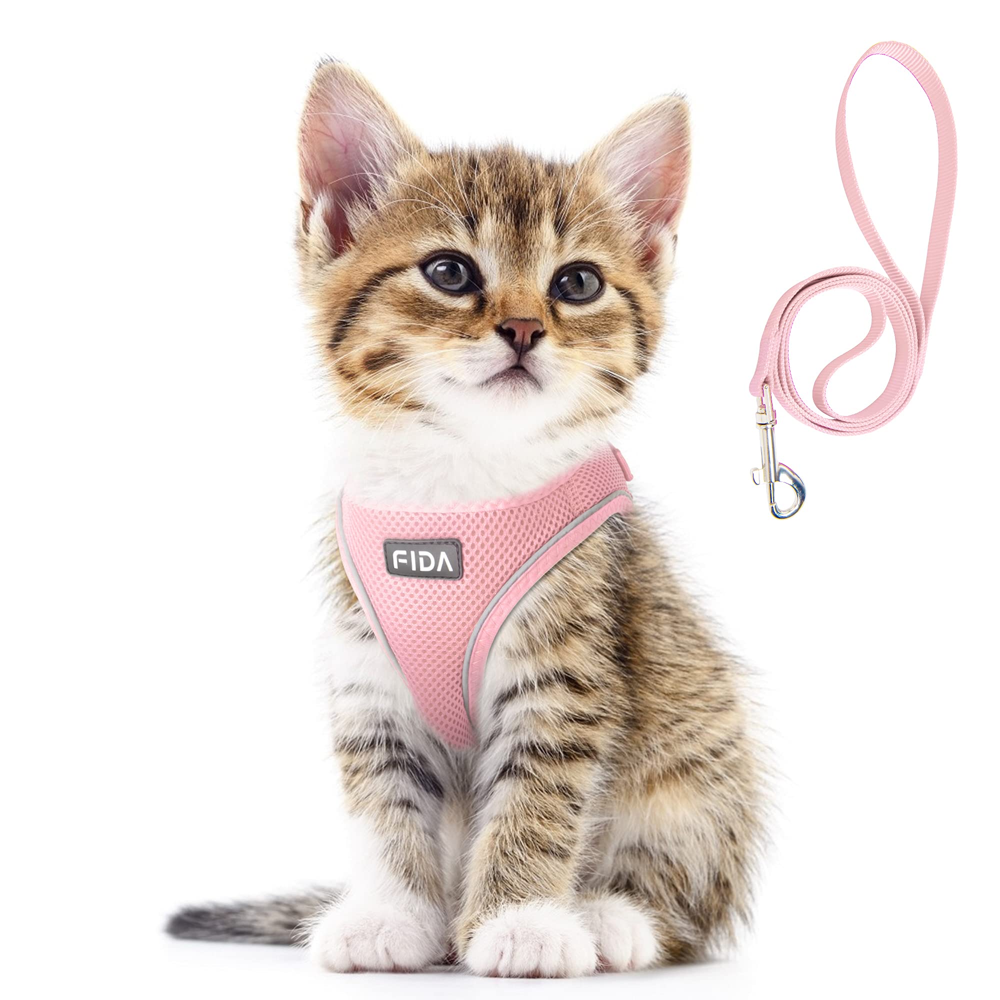 Fida Comfy Dog Harness with Leash in pink, lightweight daily-walk comfort.