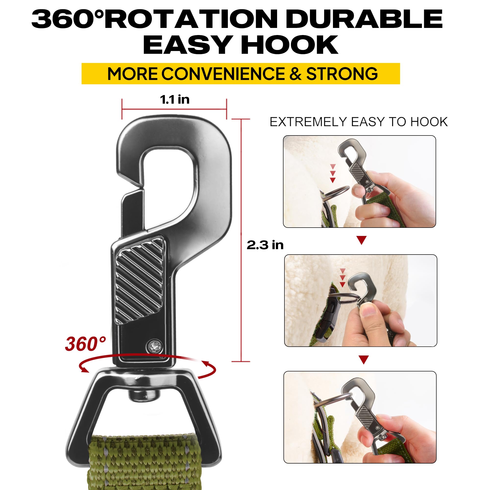 Fida leash easy snap hook with 360-degree swivel reduces twisting.