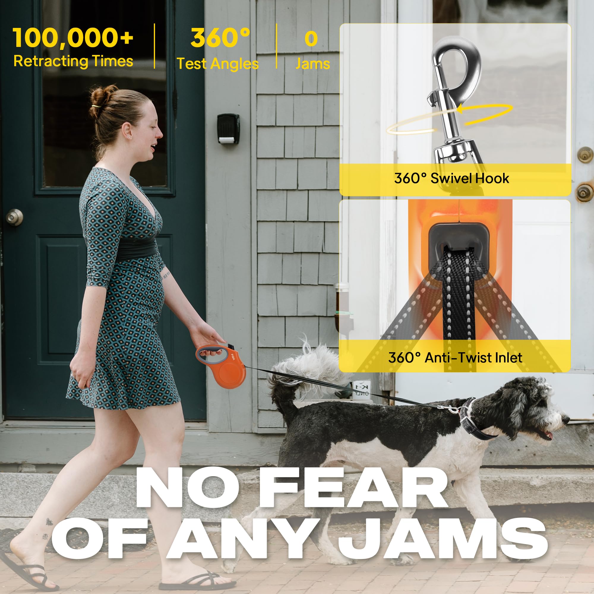 Ergonomic soft-handle on a Fida retractable leash for extended walks