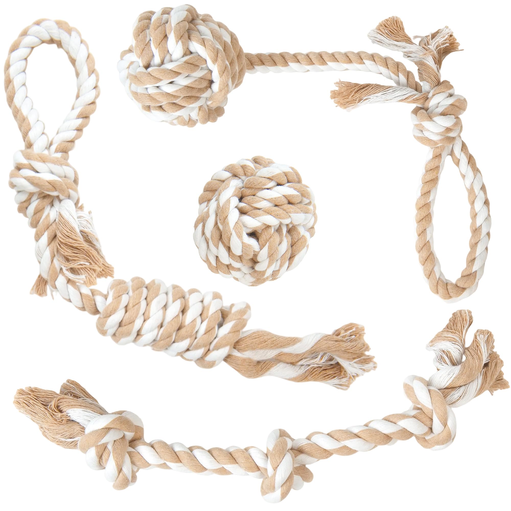 Fida dog rope ball toy for engaging fetch and teething-friendly chewing.