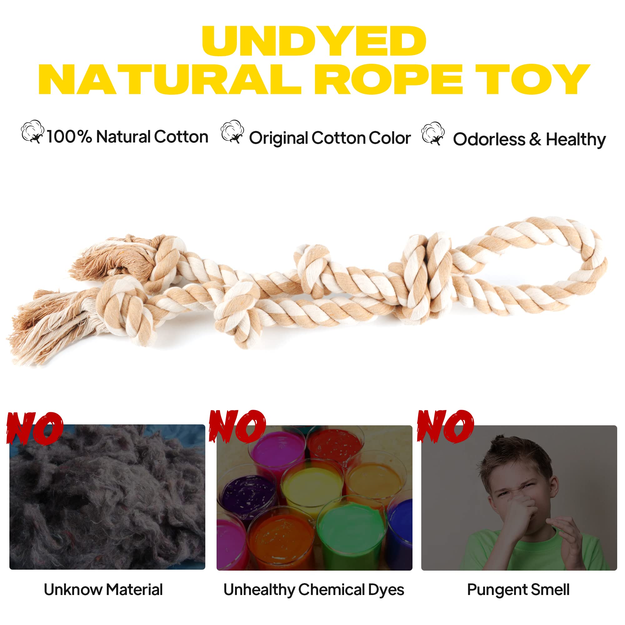 Close-up of undyed natural cotton fibers in the Fida rope toy
