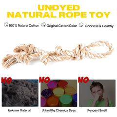 Close-up of undyed natural cotton fibers in the Fida rope toy