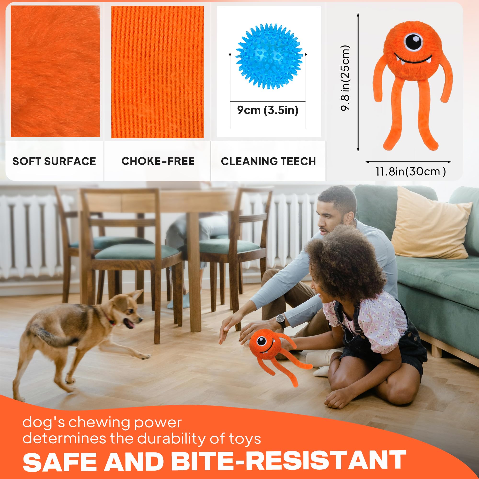 Fida head squeaker with crinkle legs adds variety and focus.