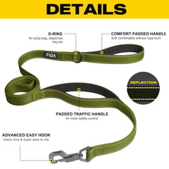 Fida leash with dual padded handles for comfortable grip during long walks.