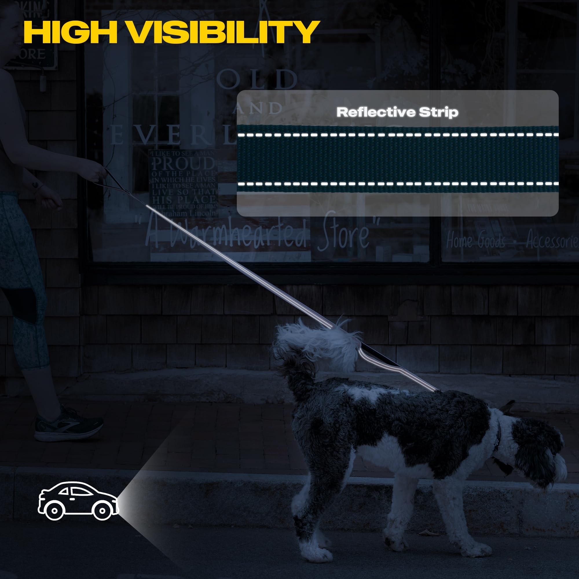 Fida leash reflective stitching glows at night for safer evening walks.
