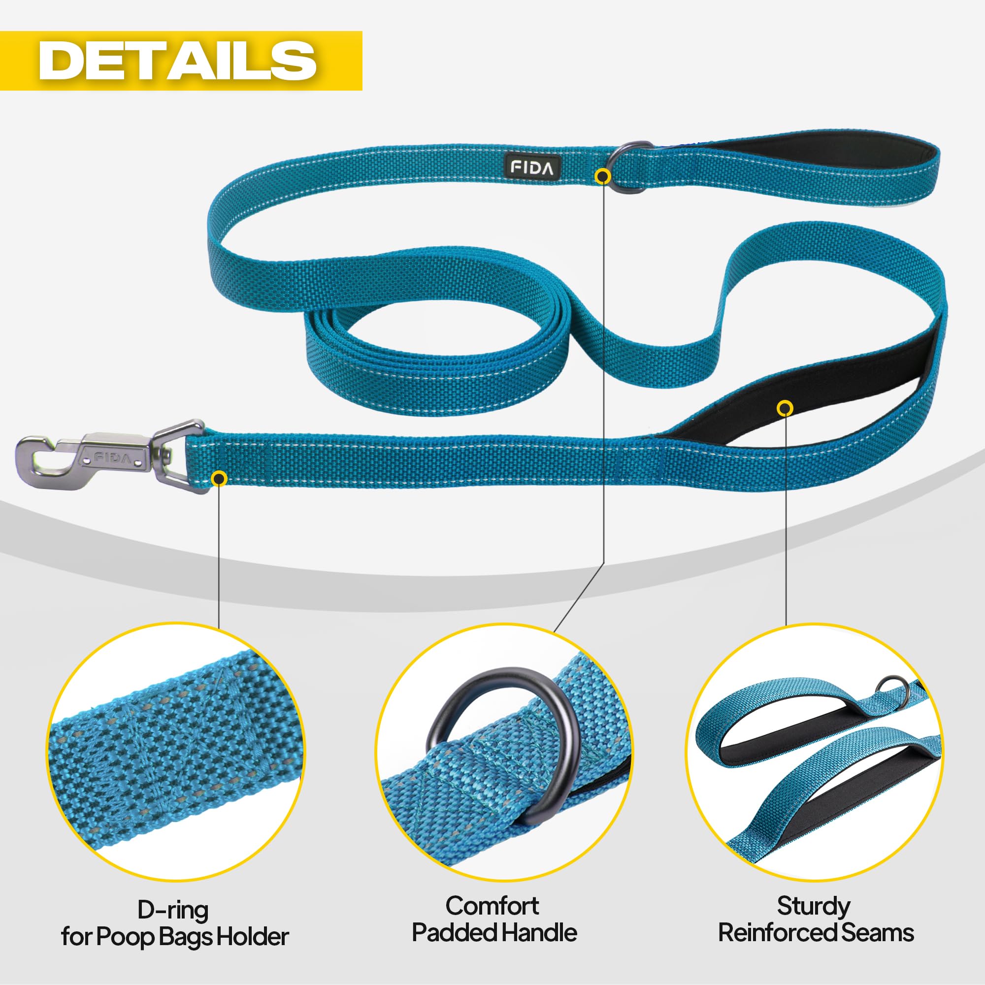 Fida leash in use with a large dog in an urban setting.