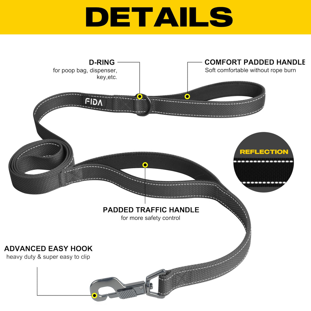 Fida leash featuring dual padded handles for a smooth grip during training