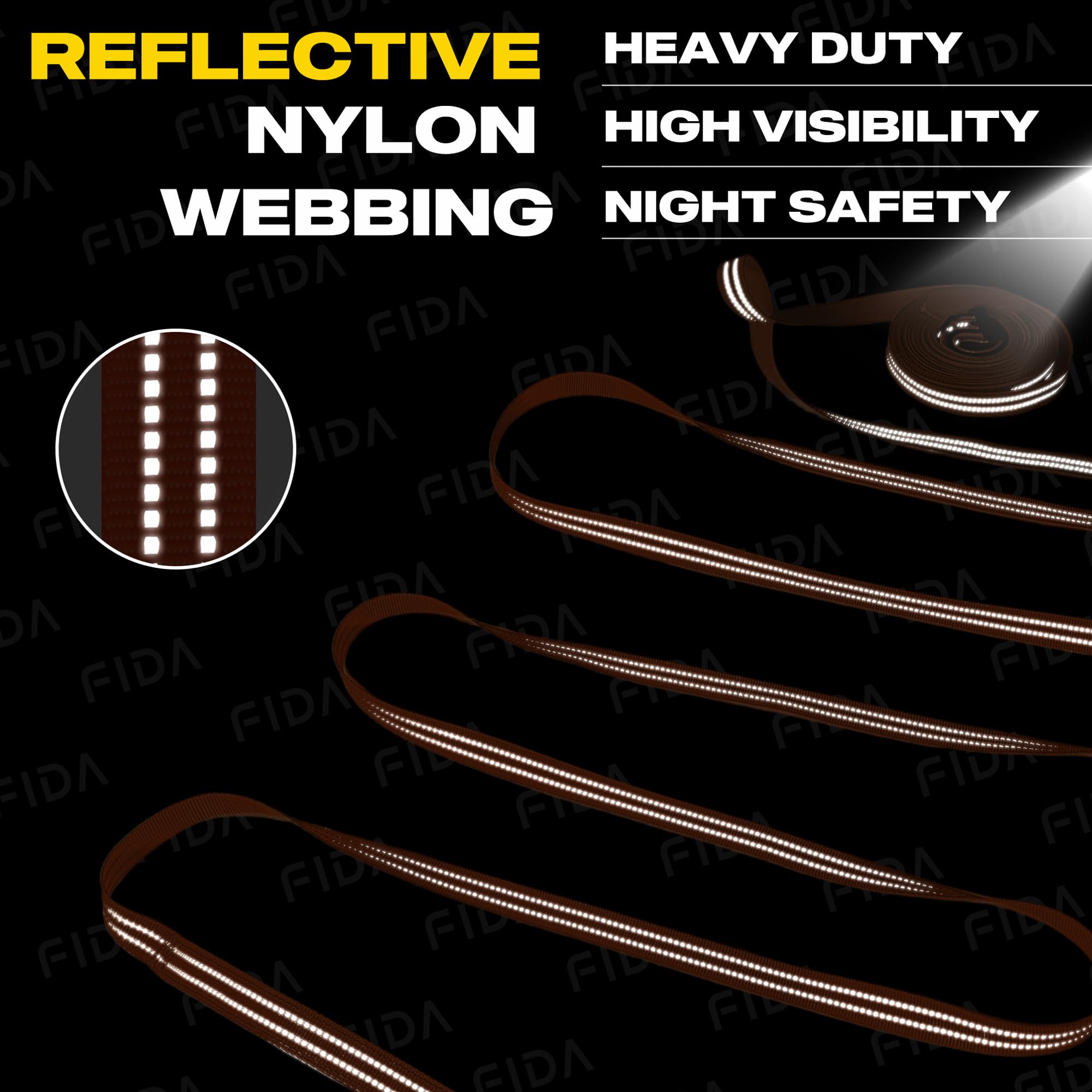 Fida rotating hook minimizes tangles during long training sessions.