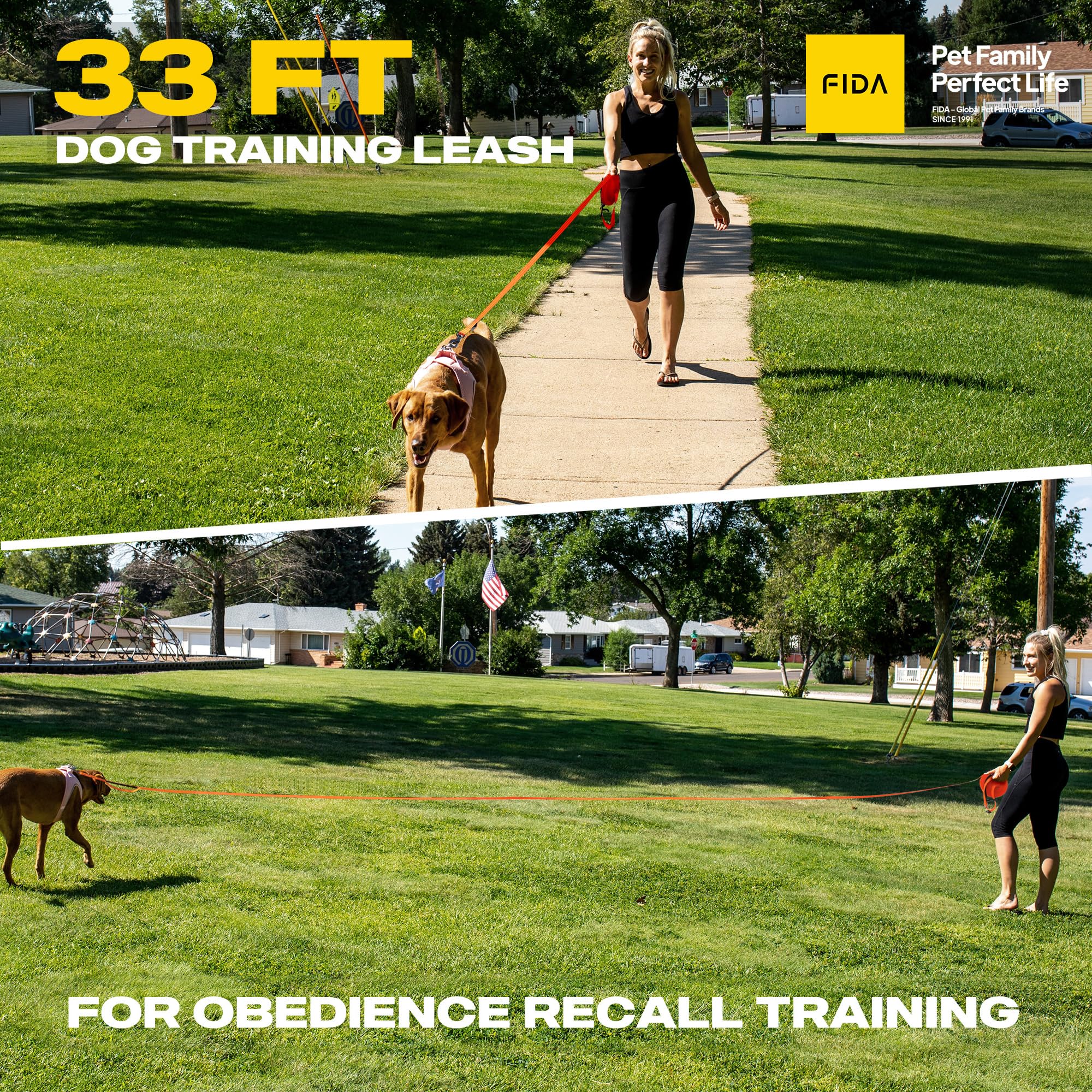 Fida soft neoprene-padded handles reduce rope burn during strong dog pulls.