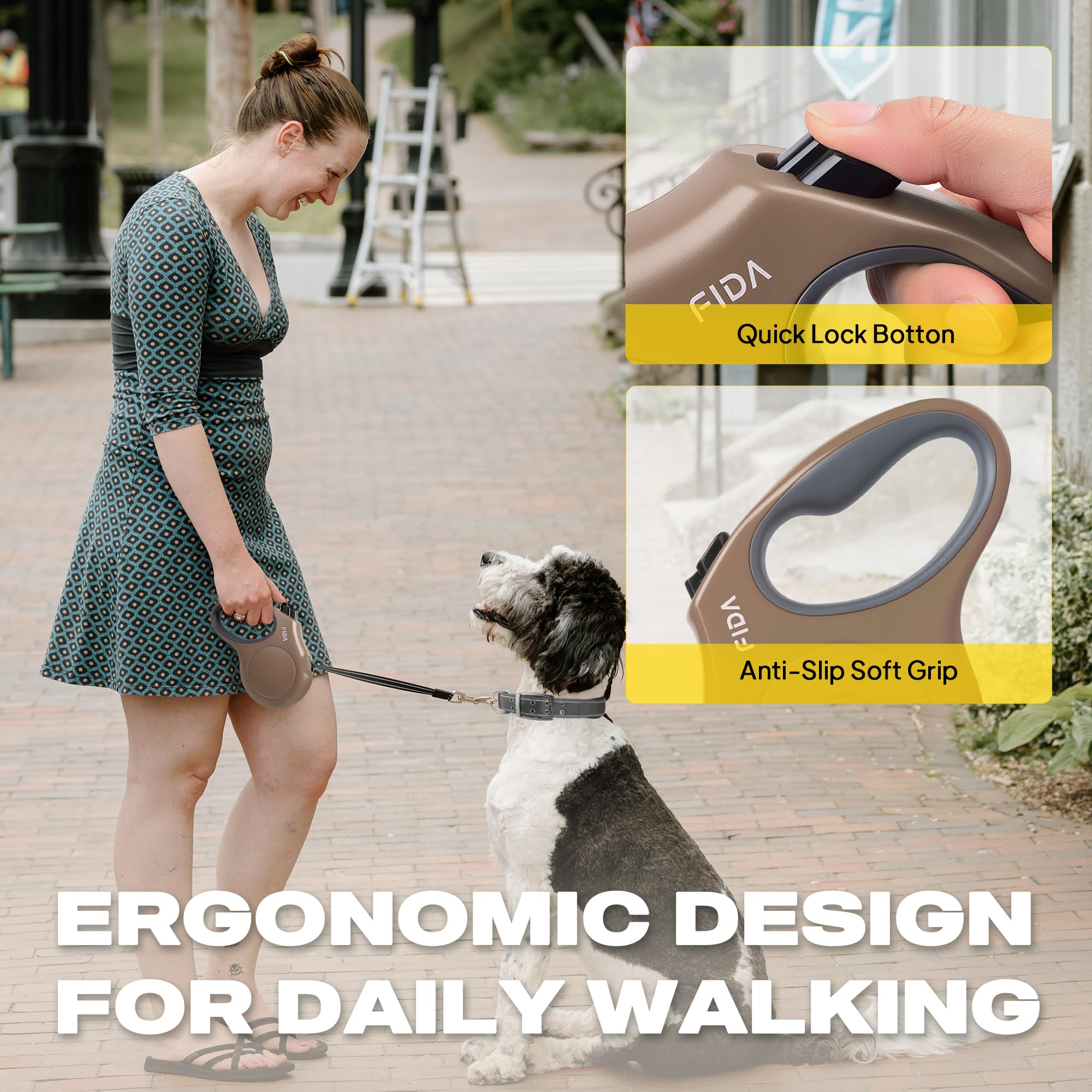 Fida ergonomic soft-handle design reduces hand fatigue on long walks.