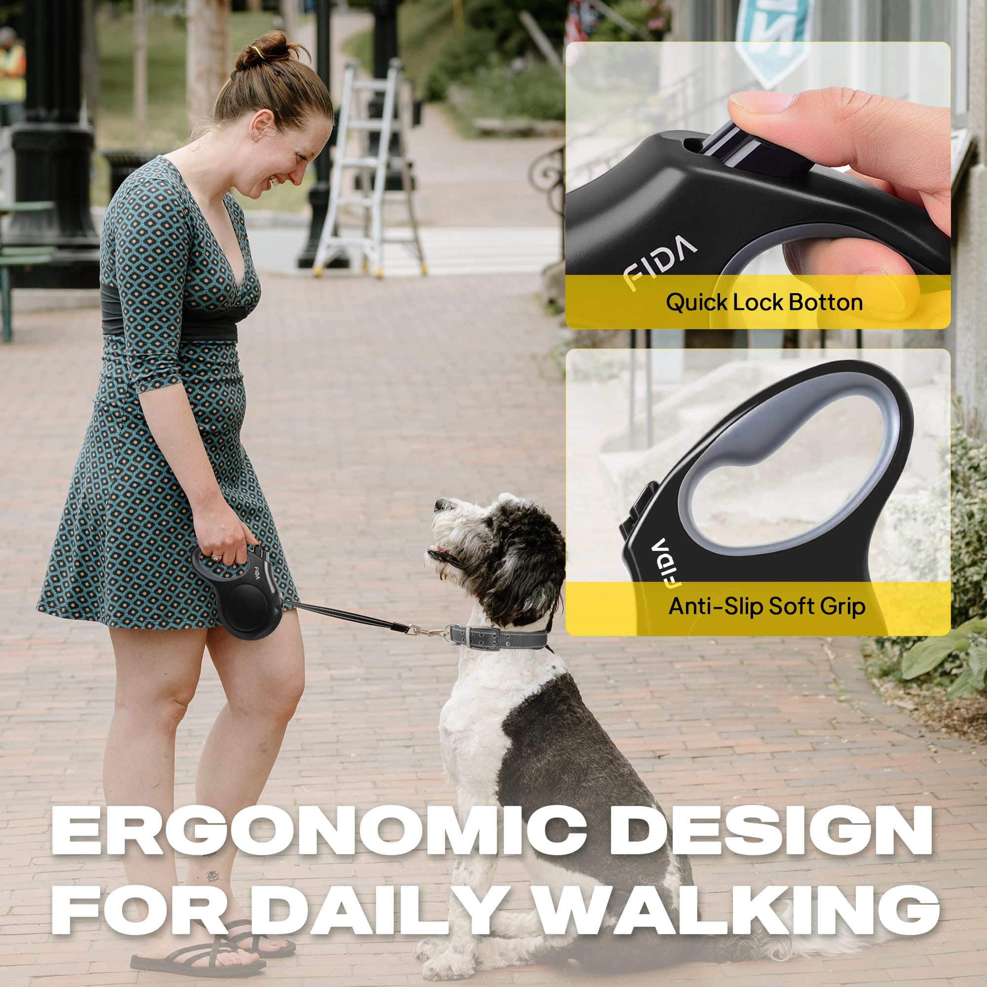 Fida retractable leash 360-degree swivel hook ensures tangle-free roaming.