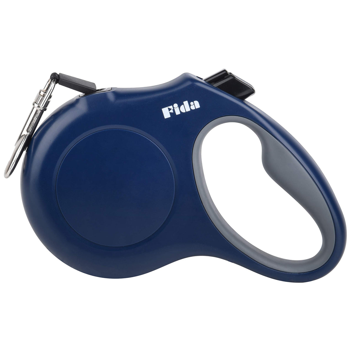 Fida retractable leash with 16 ft nylon tape for extended control during walks.