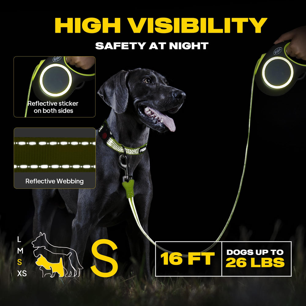 Fida leash shows the pause button for controlled stops