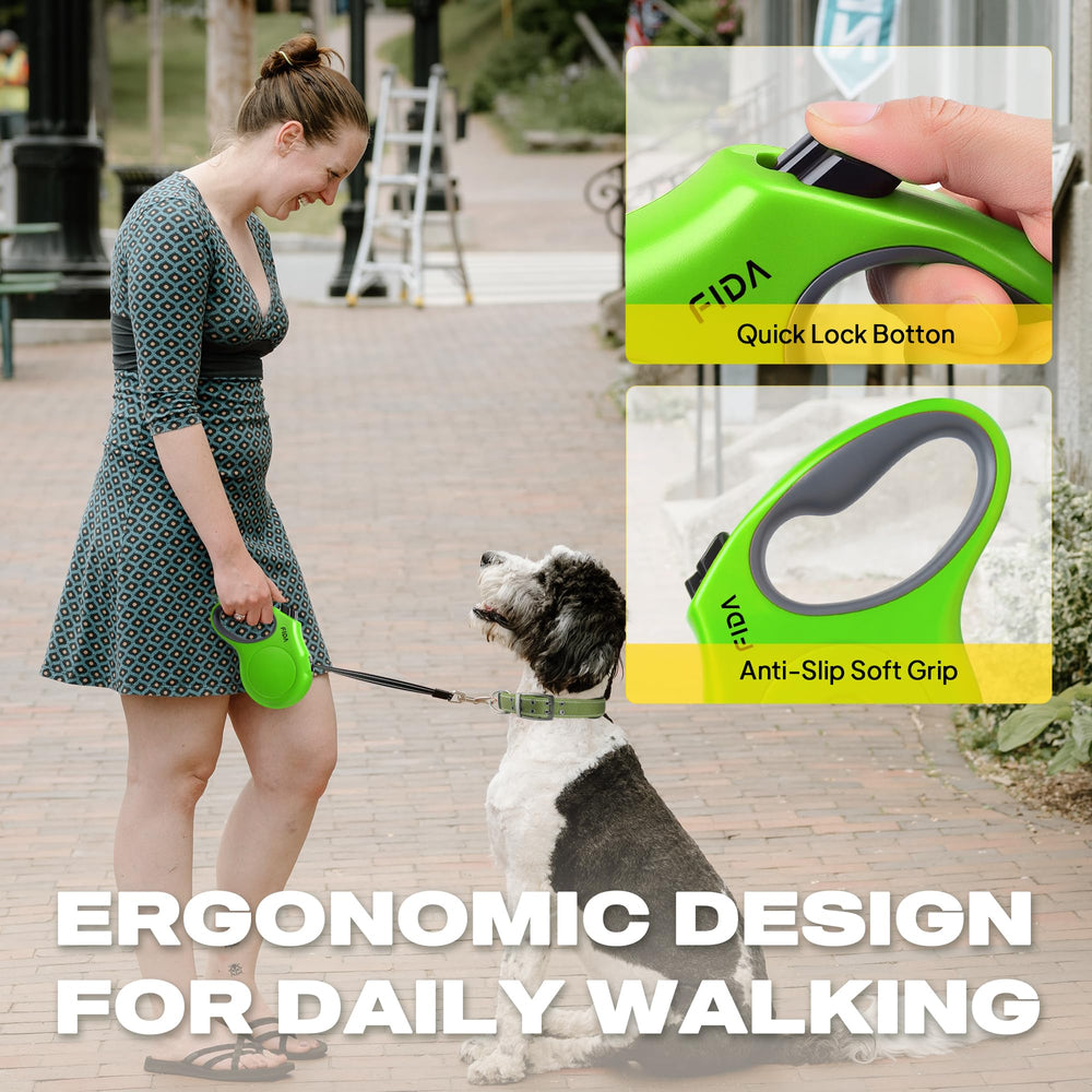 Fida retractable leash quick lock pause unlock enables easy control.