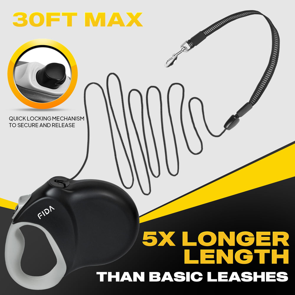 Fida retractable leash showing soft grip handle for comfort