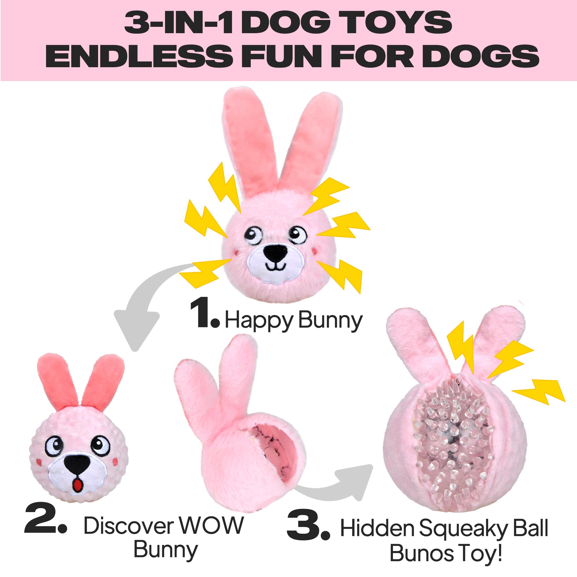 Fida three-in-one squeaky toy pink bunny inner ball reveal for chewing enrichment