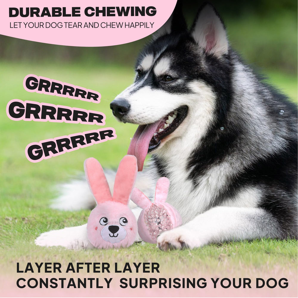 Fida pink bunny squeaky toy with spiky core for aggressive chewers