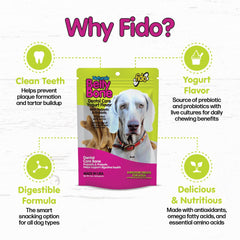 Fido Belly Bones 4-inch chew design highlights the bite-friendly shape for mouths of medium dogs.