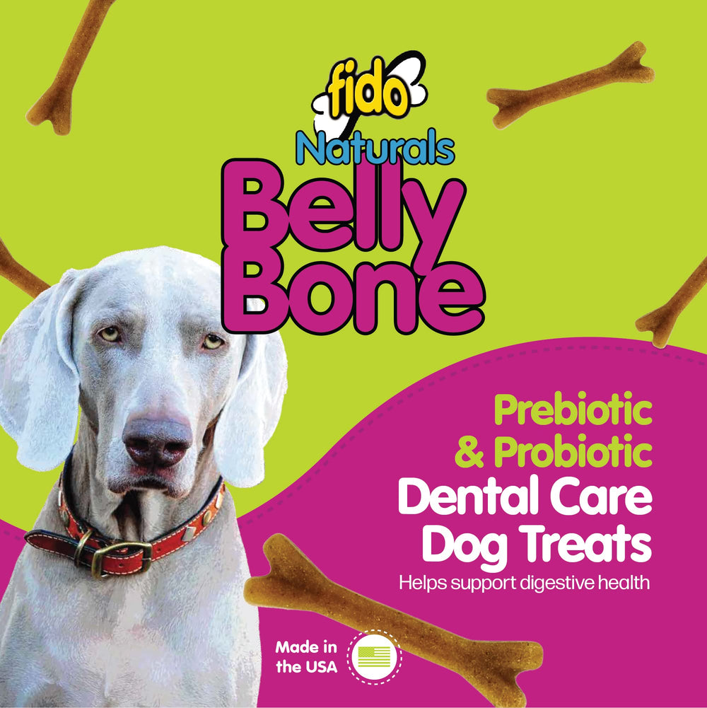 Close-up of Fido Belly Bones shows a 4-inch bone chew design for easy grip.