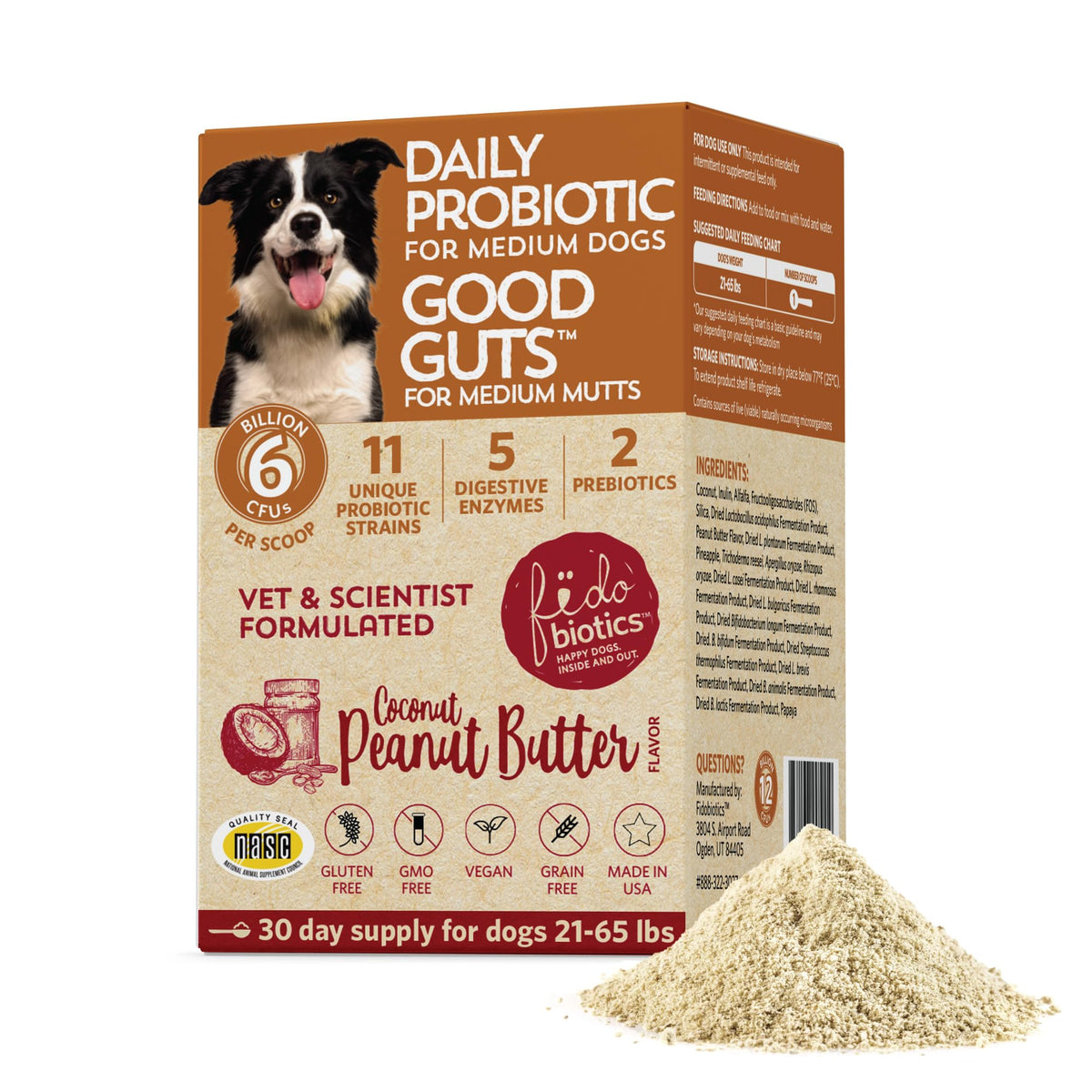 Fidobiotics Good Guts dog probiotic bottle supports daily gut health
