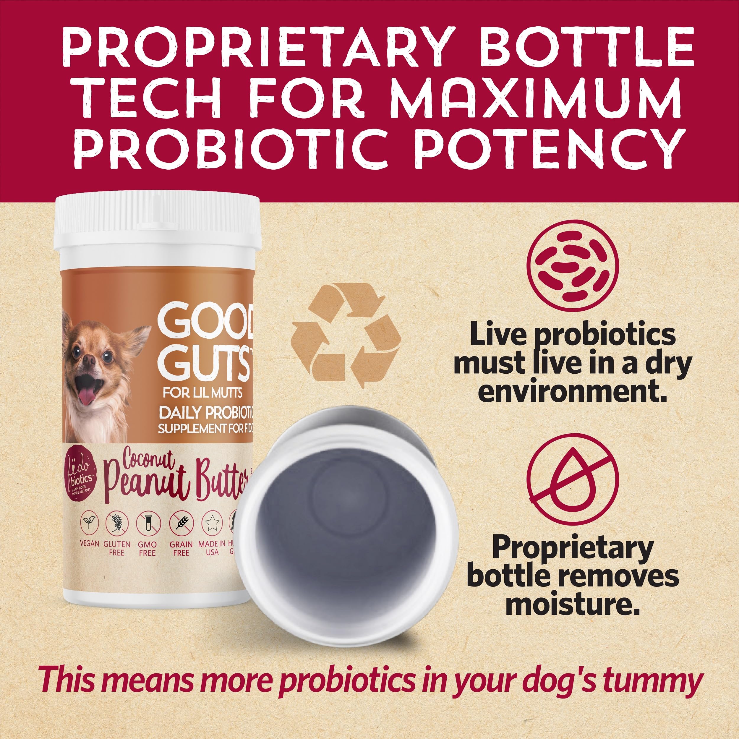 Close-up of label highlighting 11 strains and 5 enzymes for gut balance.