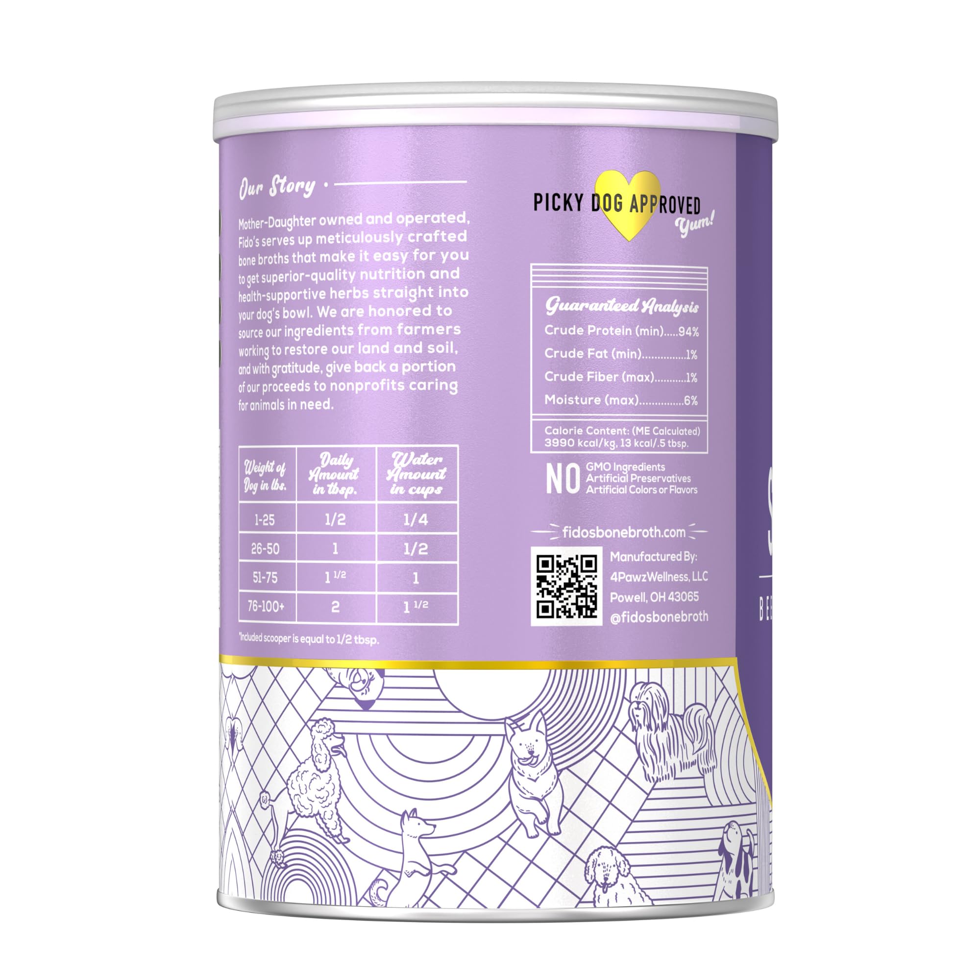 Fido's easy-to-use powder blends with dry or wet food for convenience.