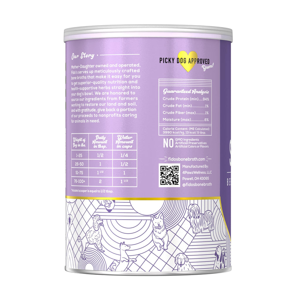 Fido's easy-to-use powder blends with dry or wet food for convenience.