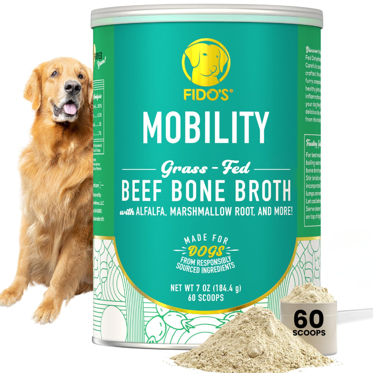 Fido's Mobility Bone Broth pour boosts meal flavor for dogs.