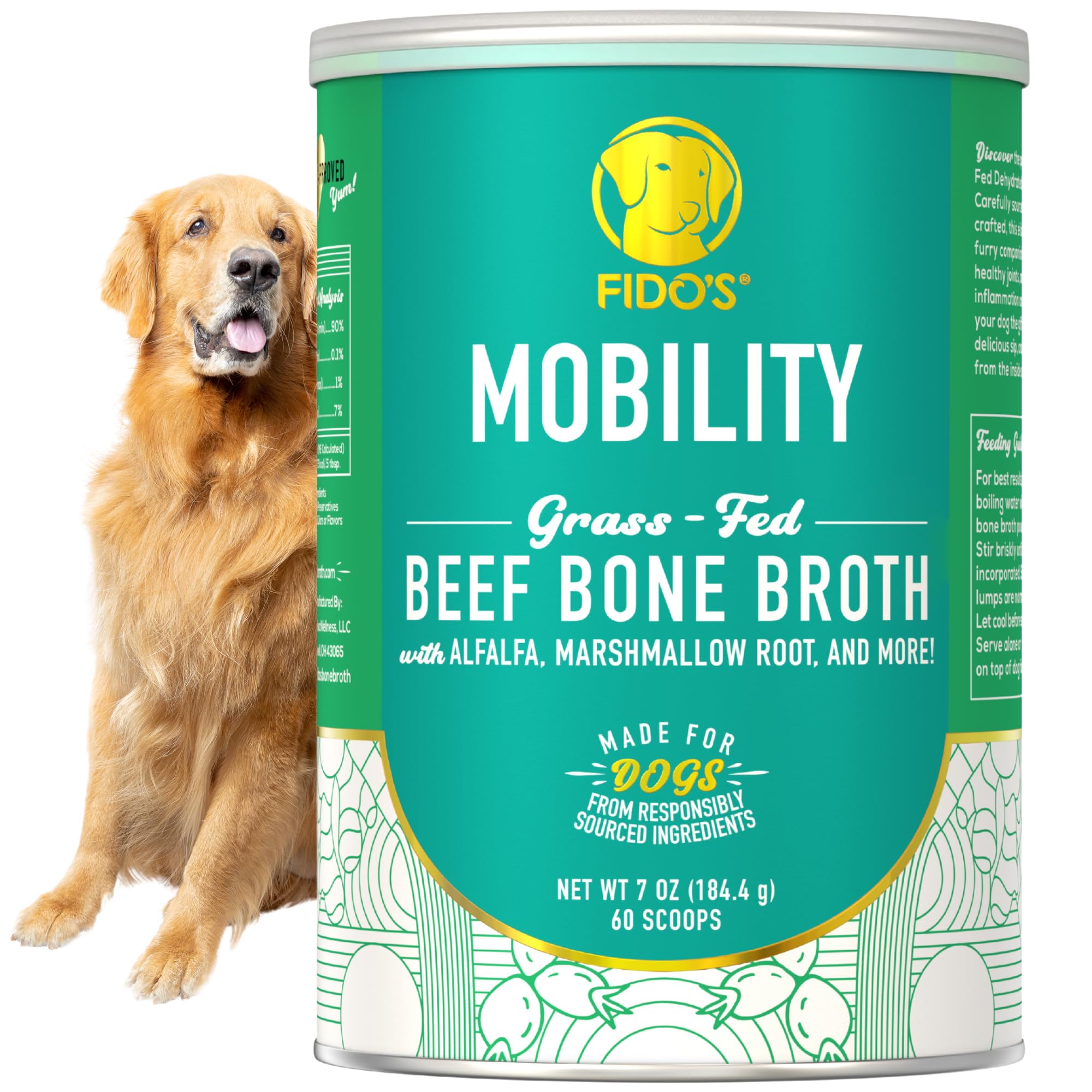 Fido's Mobility Bone Broth reseal-cap preserves freshness after opening.